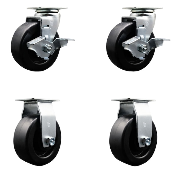 5 Inch Polyolefin Caster Set with Ball Bearings 2 Brakes 2 Rigid SCC